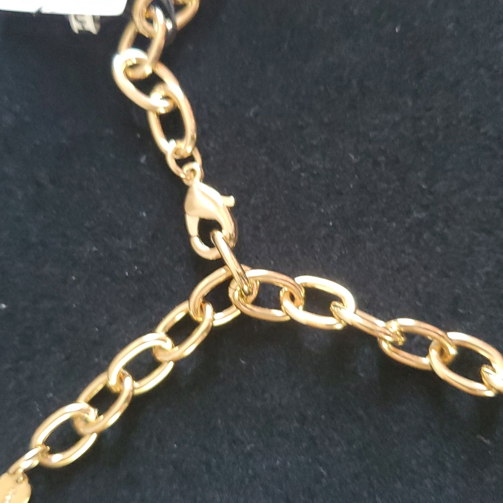 Coach Chunky Signature Chain Link Necklace/Pink Stones - Picture 7 of 14